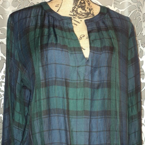 LOFT Tops - Green and Blue Tartan Plaid Style Blouse/Tunic